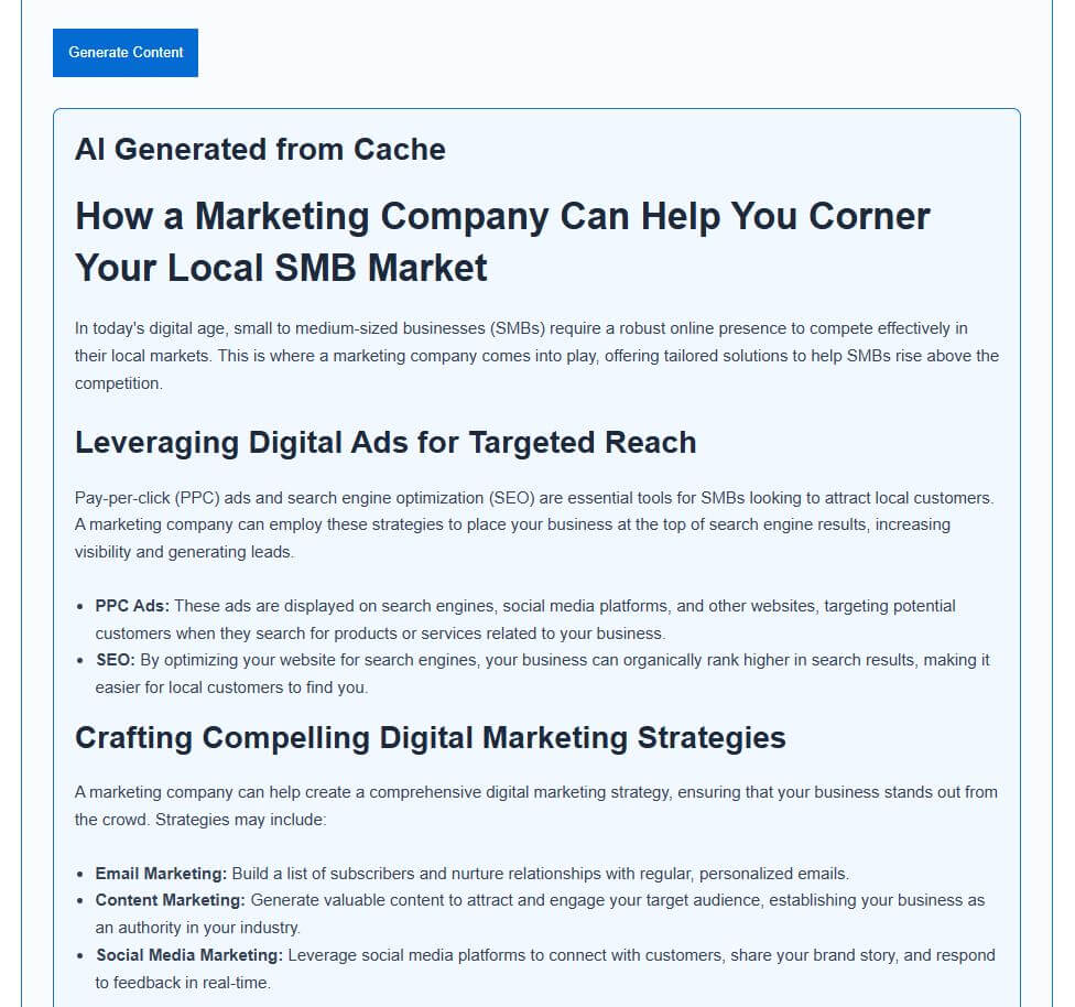 Free AI Article Generator result page