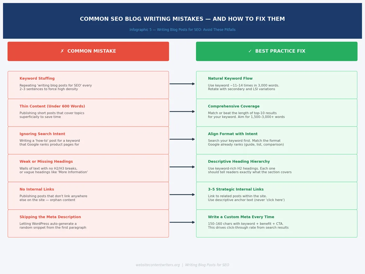 Writing blog posts for SEO - The six most common mistakes that prevent blog posts from ranking — and exactly how to fix each one